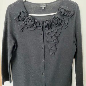 Talbots Black Lightweight Marino Wool Cardigan ¾ Sleeves